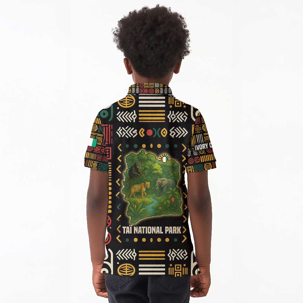 Ivory Coast Kid Polo Shirt Tai National Park Wildlife Map - African Pride