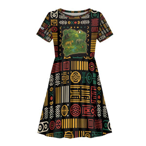 Ivory Coast Kid Short Sleeve Dress Tai National Park Wildlife Map - African Pride