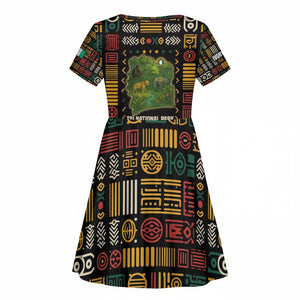 Ivory Coast Kid Short Sleeve Dress Tai National Park Wildlife Map - African Pride