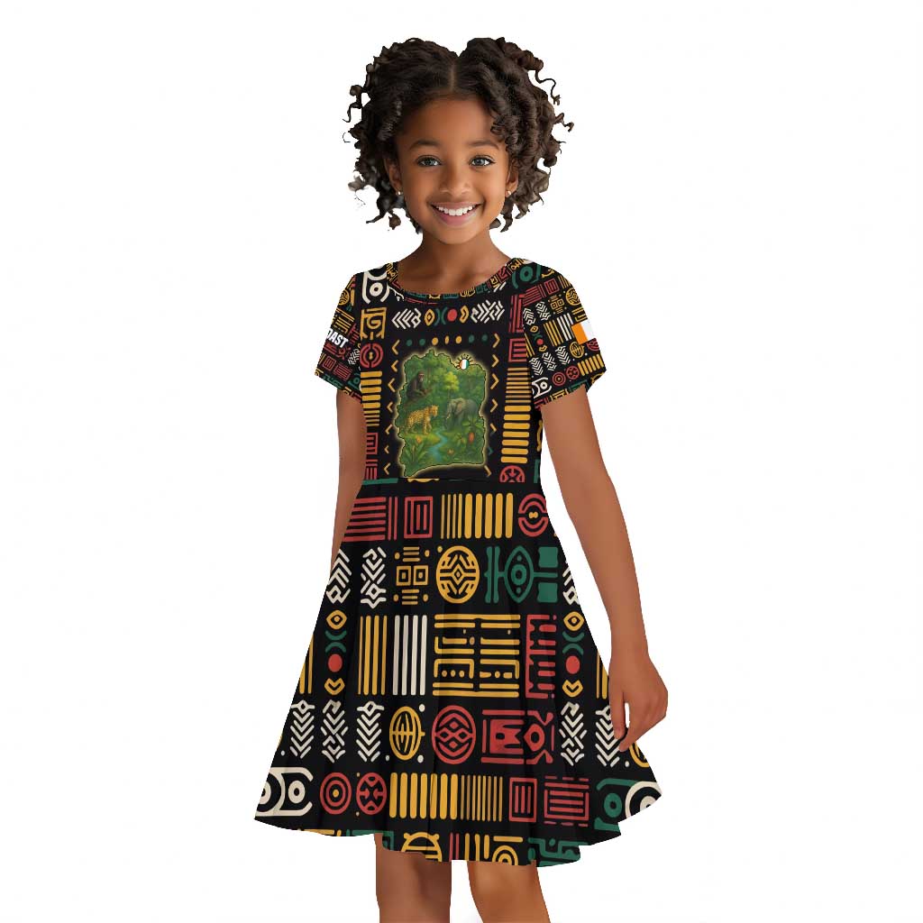Ivory Coast Kid Short Sleeve Dress Tai National Park Wildlife Map - African Pride