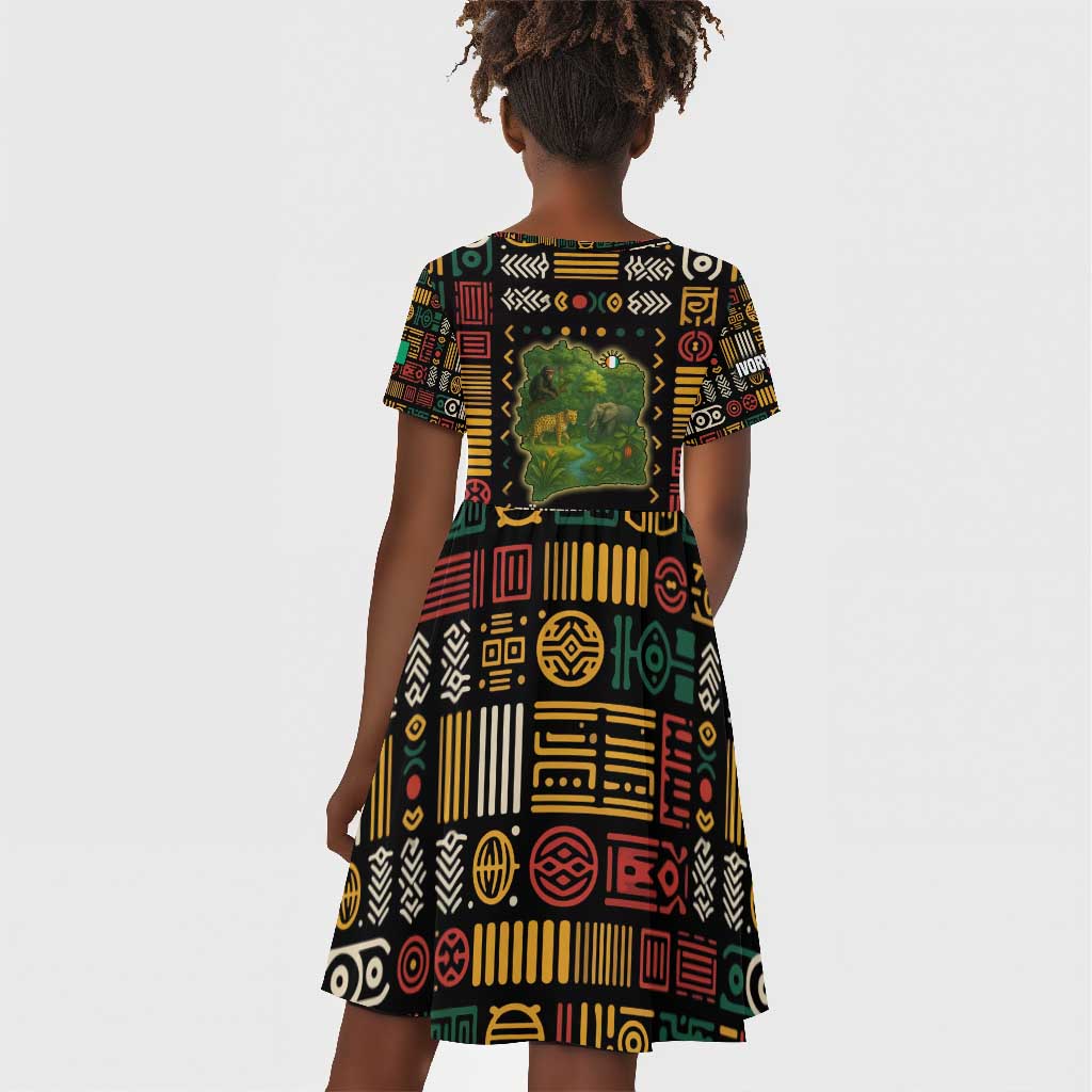 Ivory Coast Kid Short Sleeve Dress Tai National Park Wildlife Map - African Pride