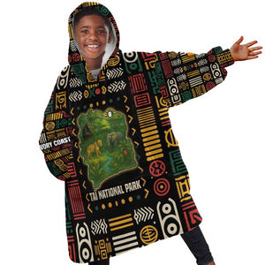 Ivory Coast Kid Wearable Blanket Hoodie Tai National Park Wildlife Map - African Pride