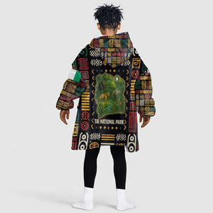 Ivory Coast Kid Wearable Blanket Hoodie Tai National Park Wildlife Map - African Pride