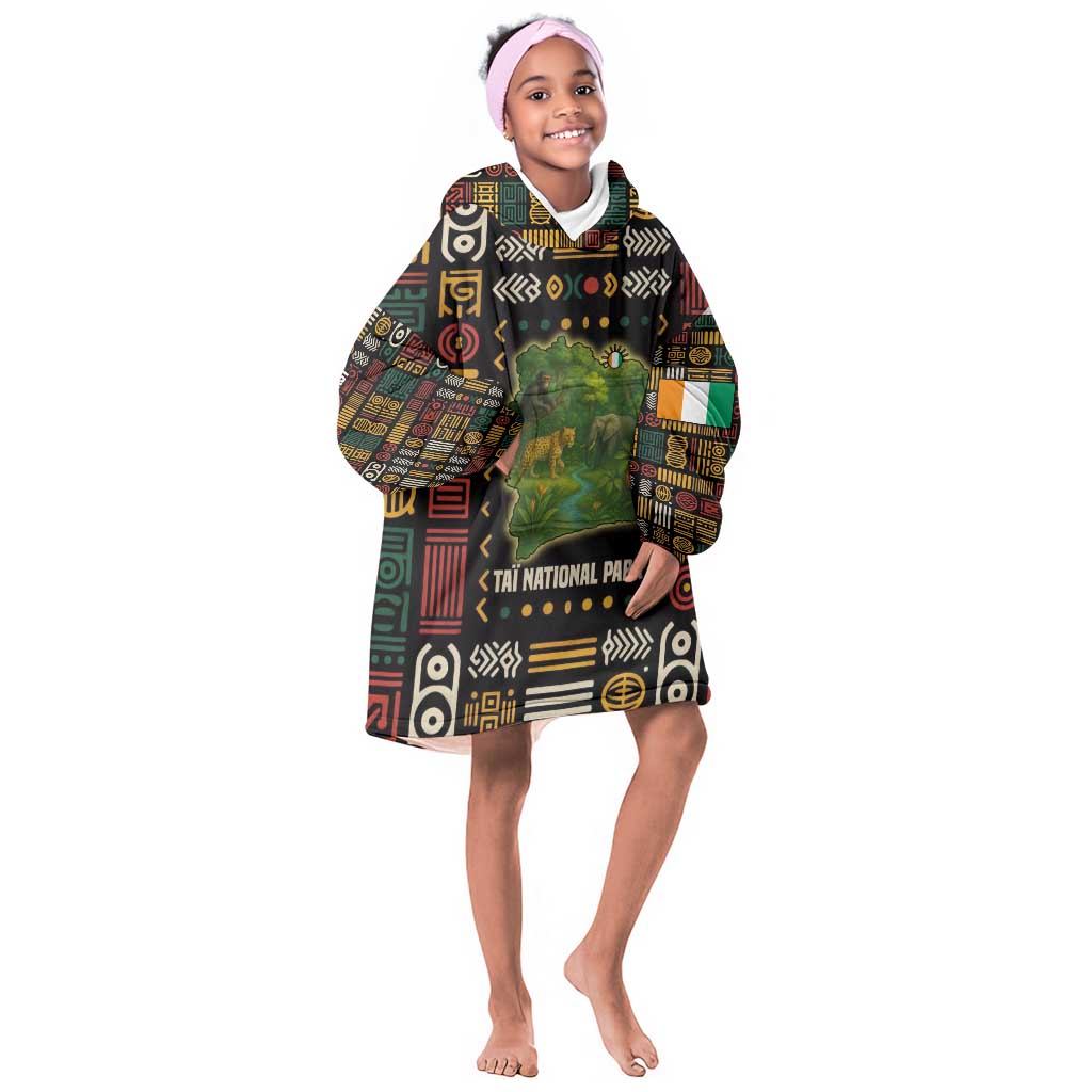 Ivory Coast Kid Wearable Blanket Hoodie Tai National Park Wildlife Map - African Pride