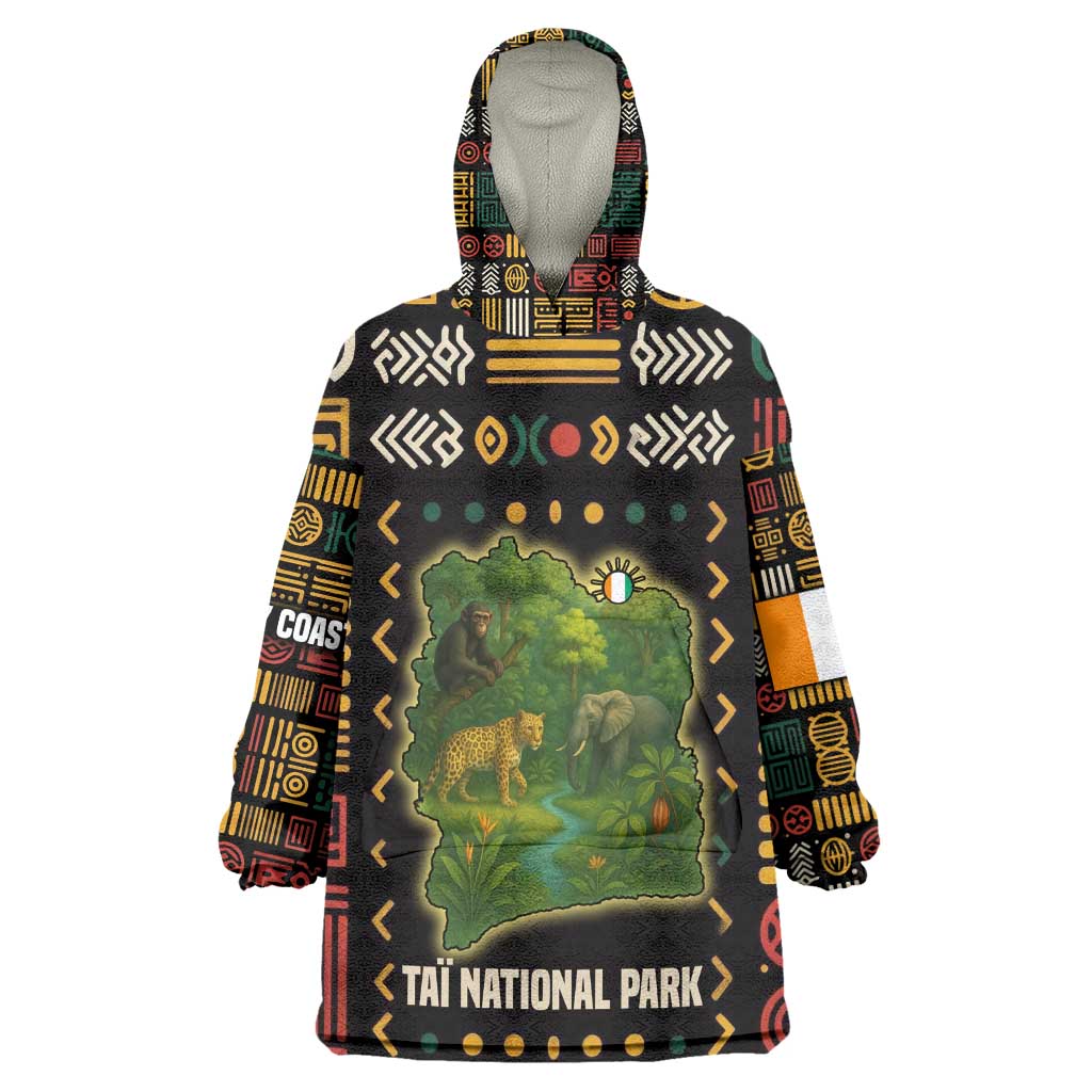 Ivory Coast Kid Wearable Blanket Hoodie Tai National Park Wildlife Map - African Pride