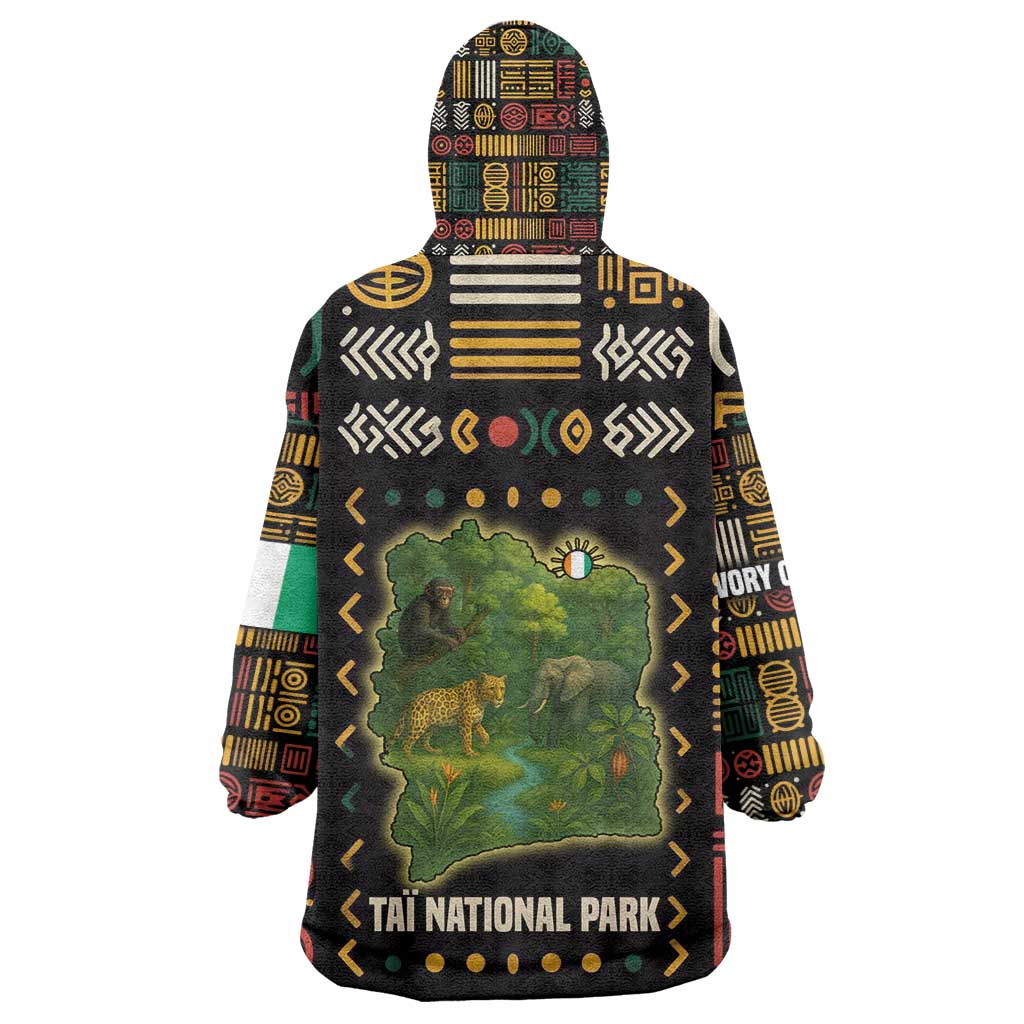 Ivory Coast Kid Wearable Blanket Hoodie Tai National Park Wildlife Map - African Pride