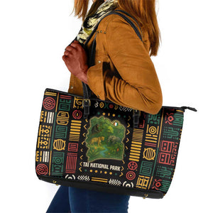 Ivory Coast Leather Tote Bag Tai National Park Wildlife Map - African Pride