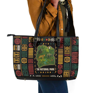 Ivory Coast Leather Tote Bag Tai National Park Wildlife Map - African Pride