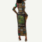 Ivory Coast Long Sleeve Bodycon Dress Tai National Park Wildlife Map - African Pride