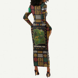 Ivory Coast Long Sleeve Bodycon Dress Tai National Park Wildlife Map - African Pride