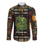 Ivory Coast Long Sleeve Button Shirt Tai National Park Wildlife Map - African Pride
