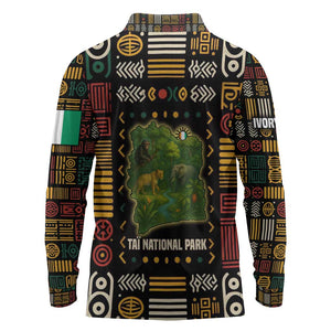 Ivory Coast Long Sleeve Polo Shirt Tai National Park Wildlife Map - African Pride