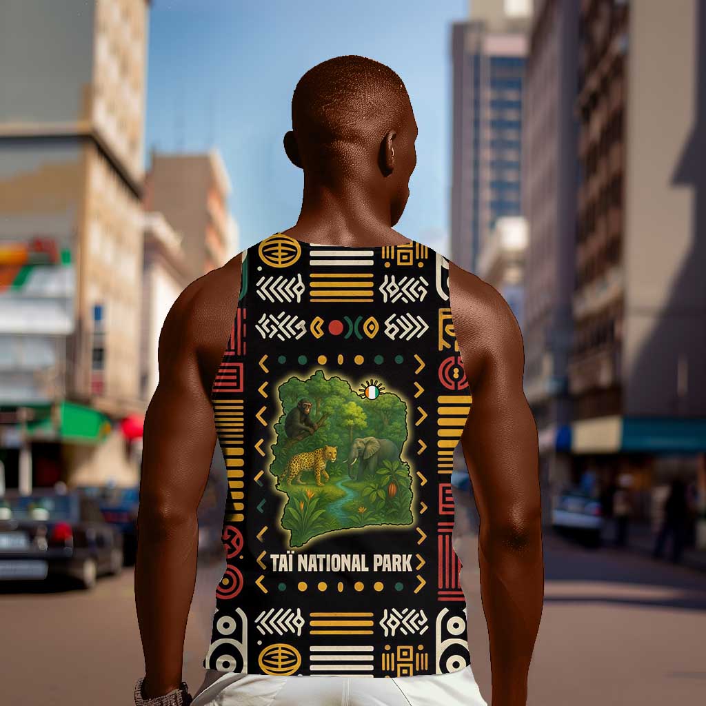 Ivory Coast Men Tank Top Tai National Park Wildlife Map - African Pride