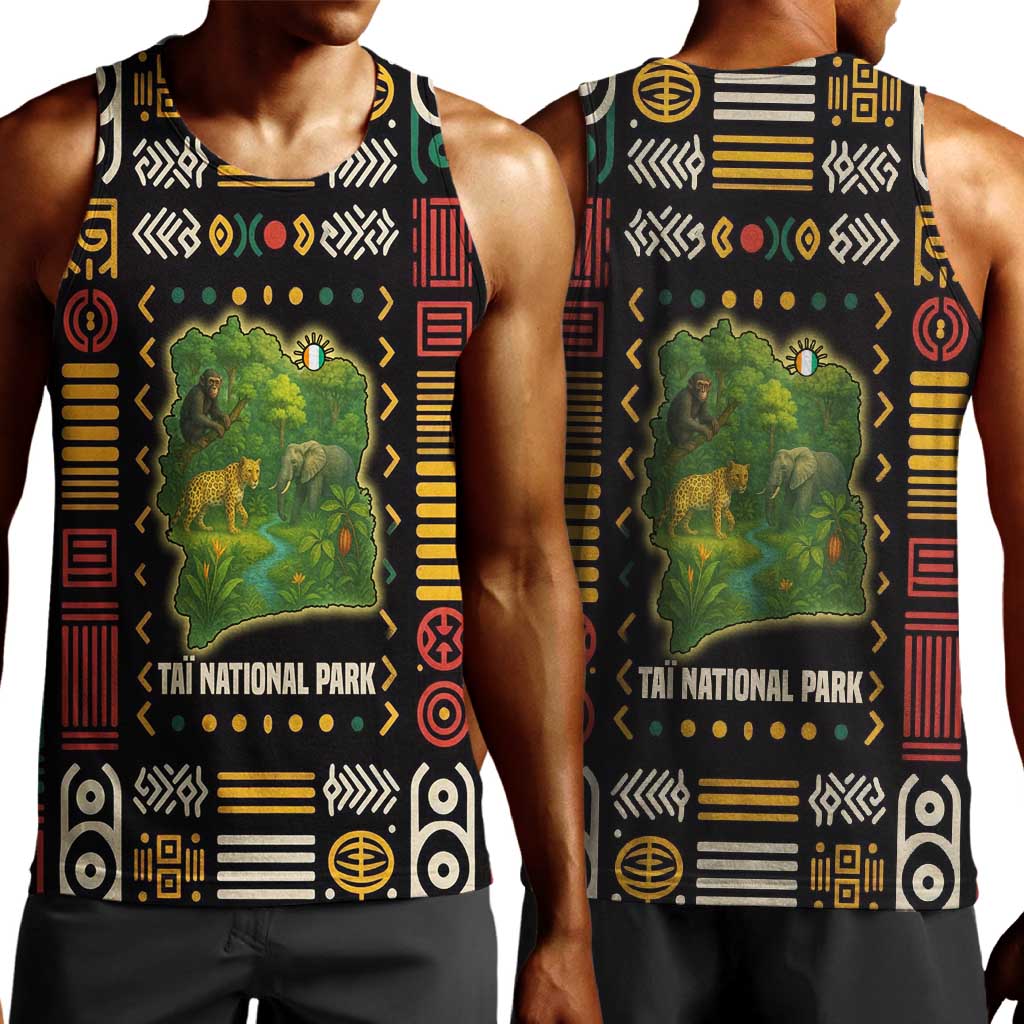 Ivory Coast Men Tank Top Tai National Park Wildlife Map - African Pride
