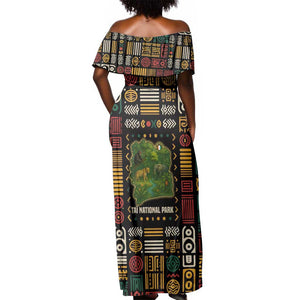 Ivory Coast Off Shoulder Maxi Dress Tai National Park Wildlife Map - African Pride