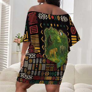 Ivory Coast Off Shoulder Short Dress Tai National Park Wildlife Map - African Pride