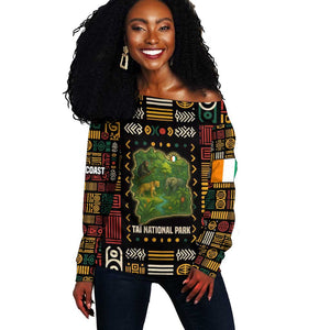 Ivory Coast Off Shoulder Sweater Tai National Park Wildlife Map - African Pride