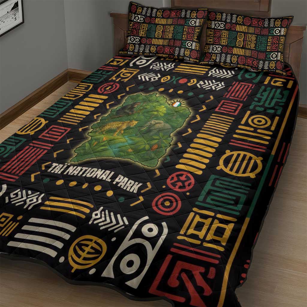 Ivory Coast Quilt Bed Set Tai National Park Wildlife Map - African Pride