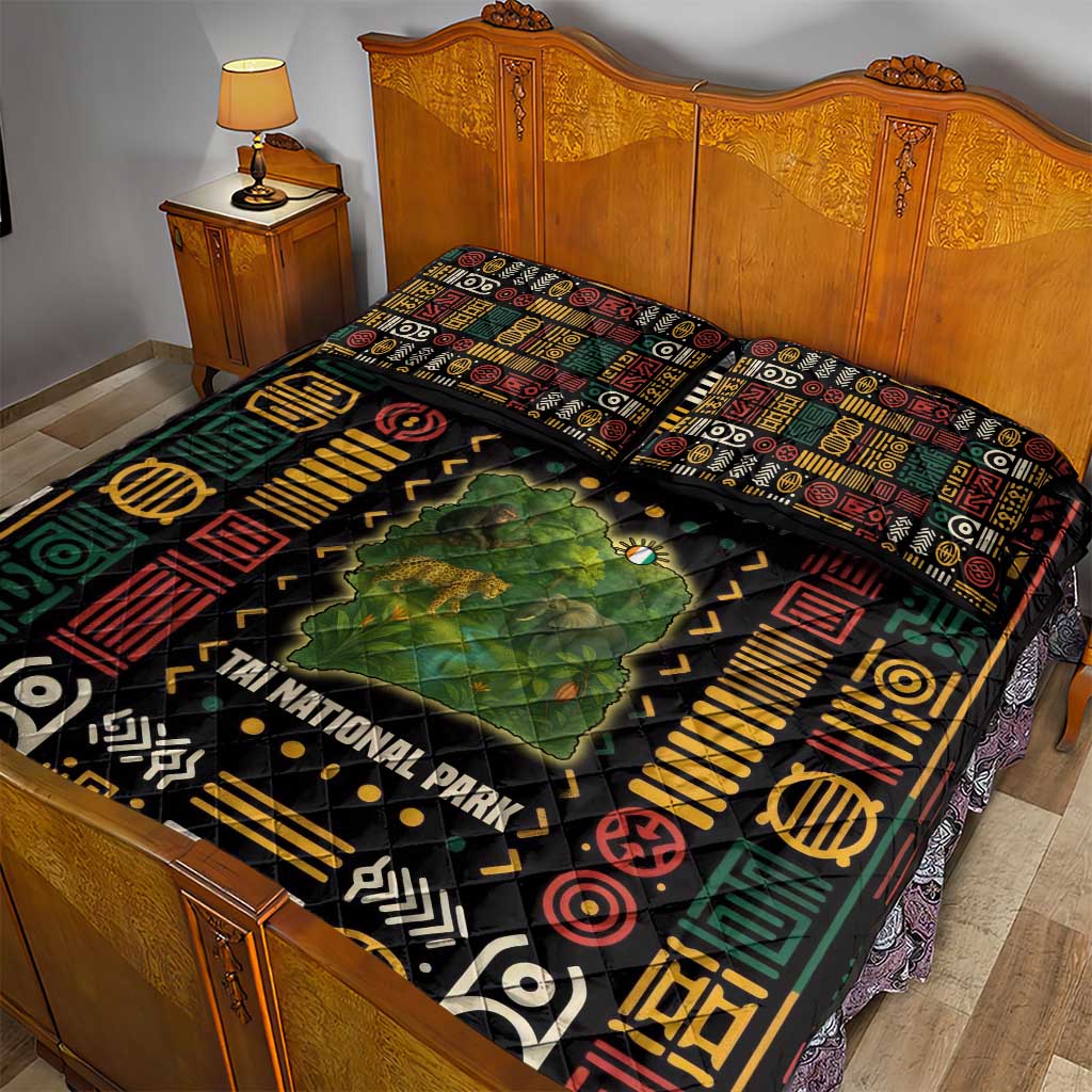 Ivory Coast Quilt Bed Set Tai National Park Wildlife Map - African Pride