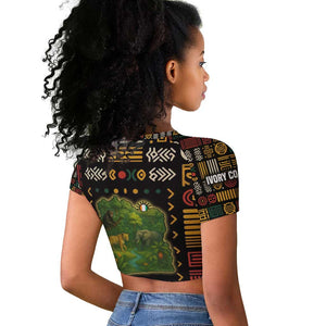 Ivory Coast Raglan Cropped T shirt Tai National Park Wildlife Map - African Pride
