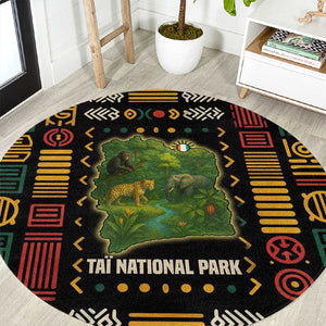 Ivory Coast Round Carpet Tai National Park Wildlife Map - African Pride