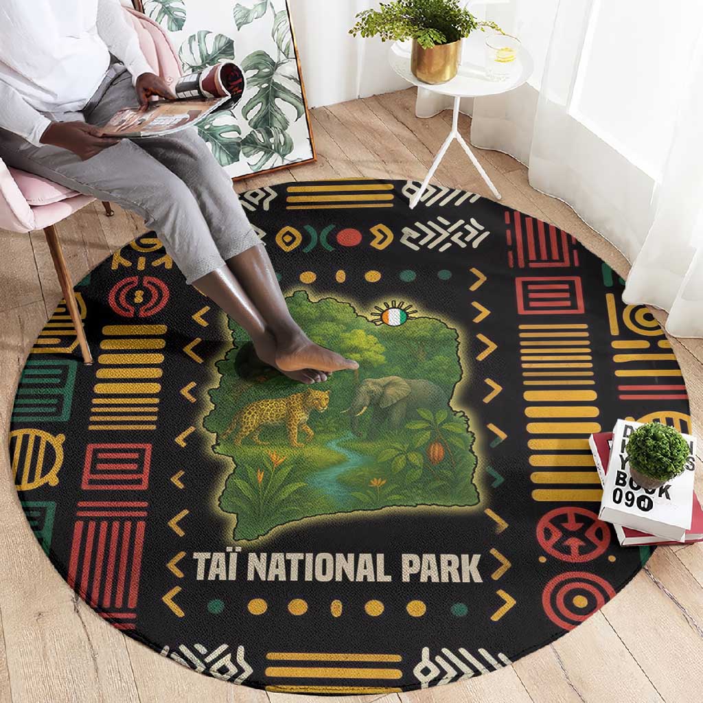 Ivory Coast Round Carpet Tai National Park Wildlife Map - African Pride