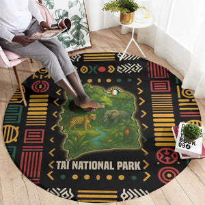 Ivory Coast Round Carpet Tai National Park Wildlife Map - African Pride