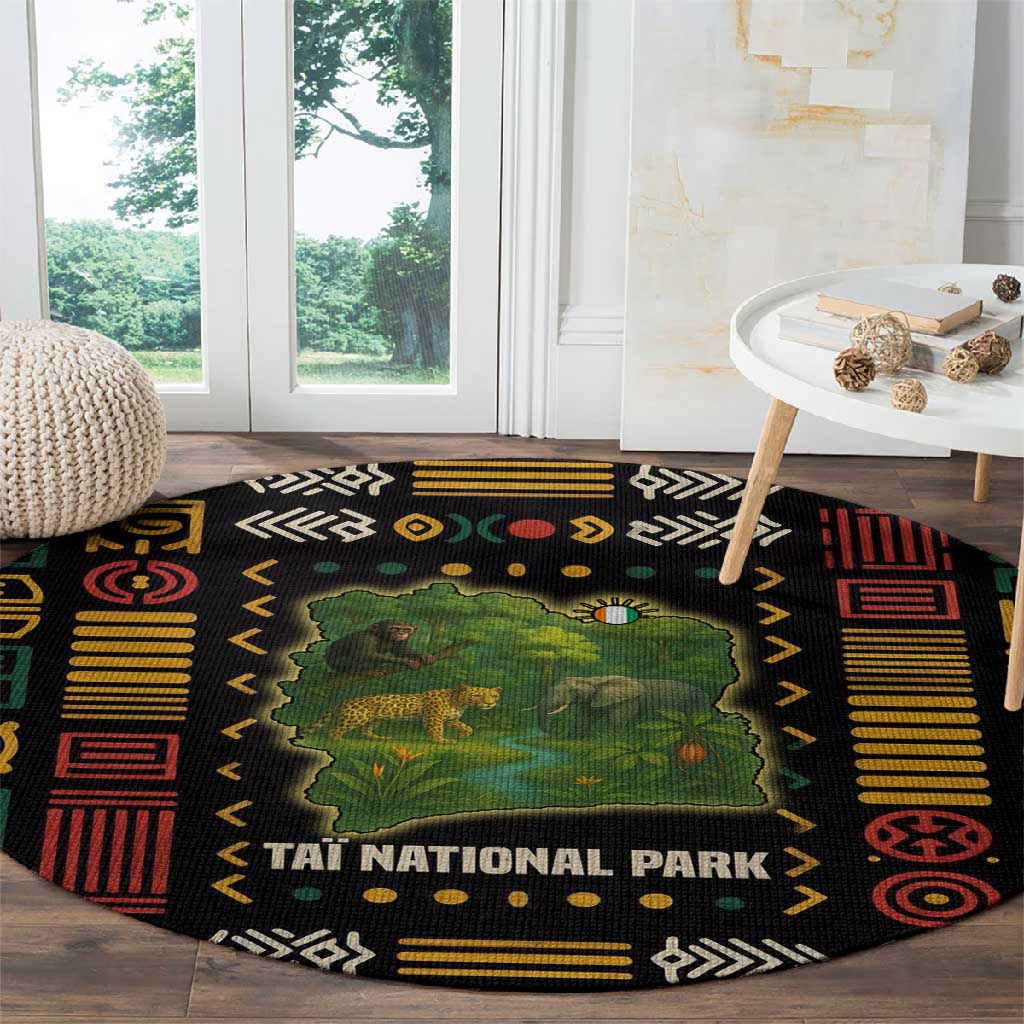 Ivory Coast Round Carpet Tai National Park Wildlife Map - African Pride