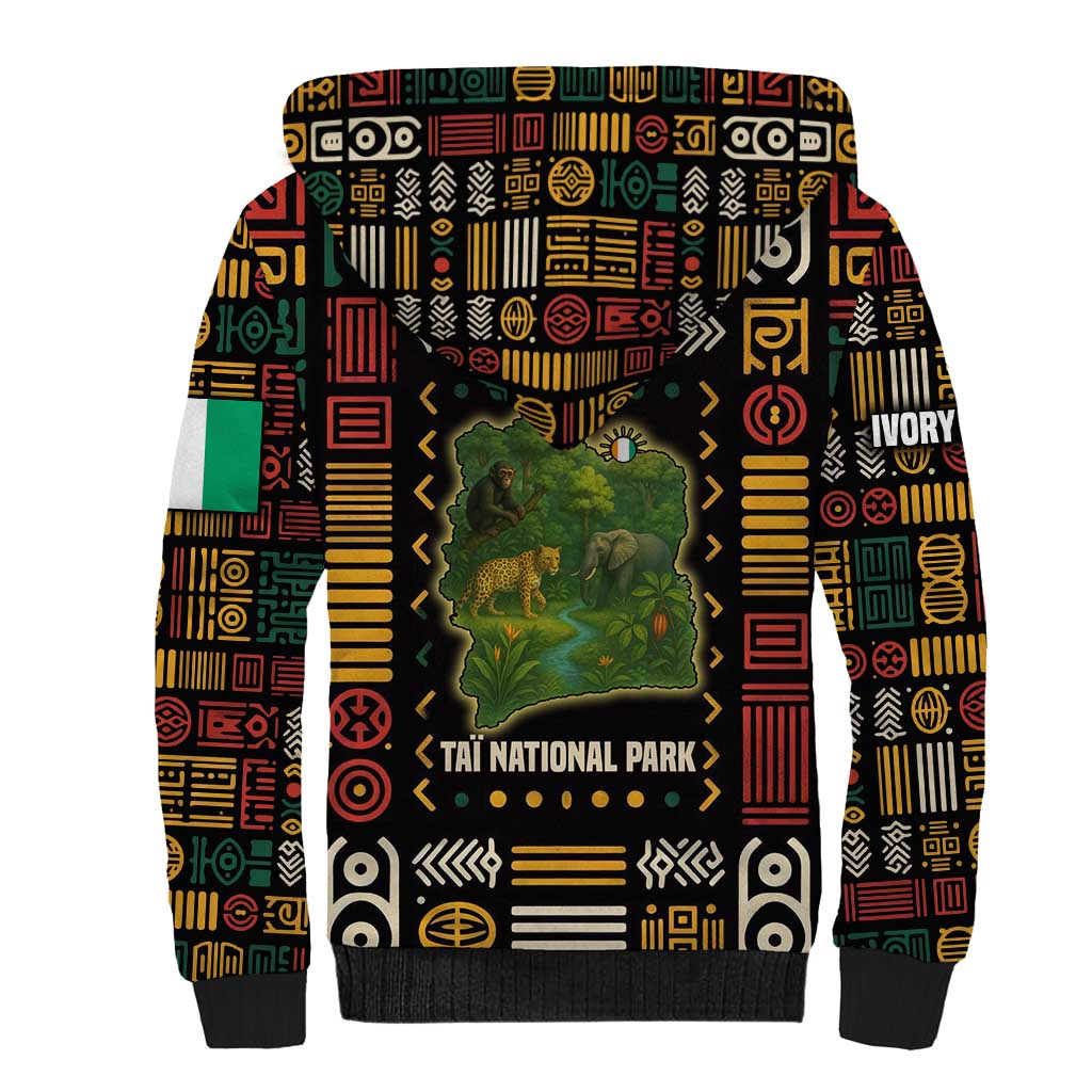 Ivory Coast Sherpa Hoodie Tai National Park Wildlife Map - African Pride
