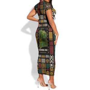 Ivory Coast Short Sleeve Bodycon Dress Tai National Park Wildlife Map - African Pride