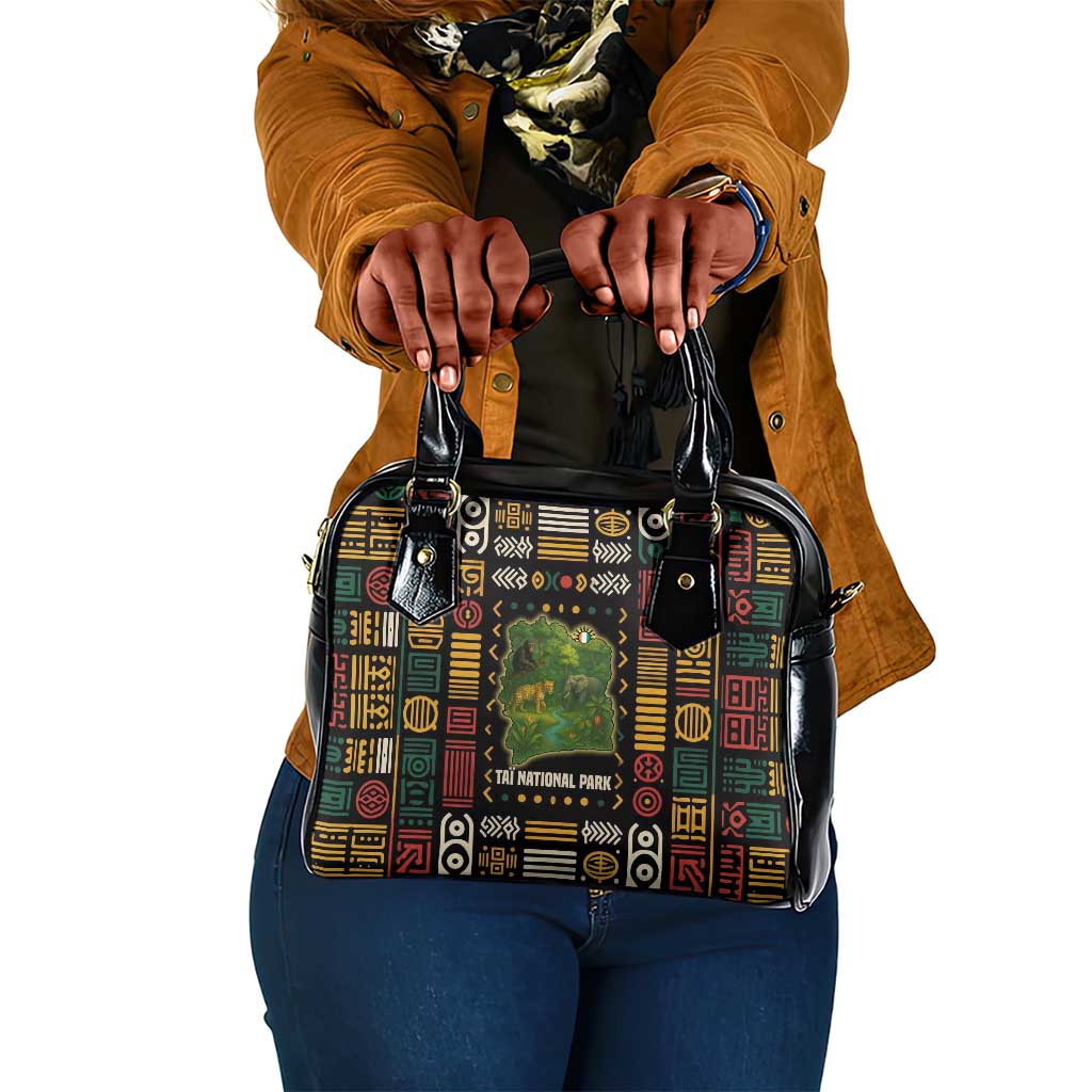 Ivory Coast Shoulder Handbag Tai National Park Wildlife Map - African Pride