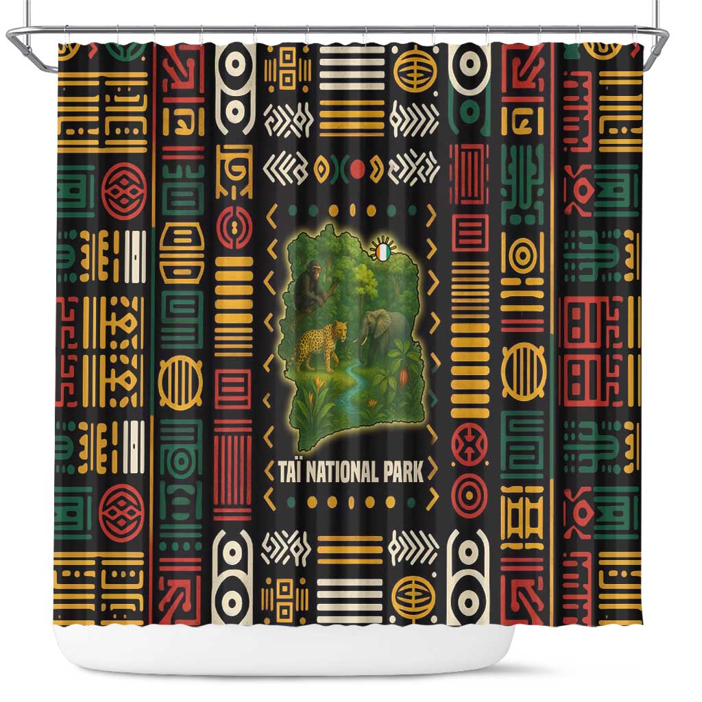 Ivory Coast Shower Curtain Tai National Park Wildlife Map - African Pride