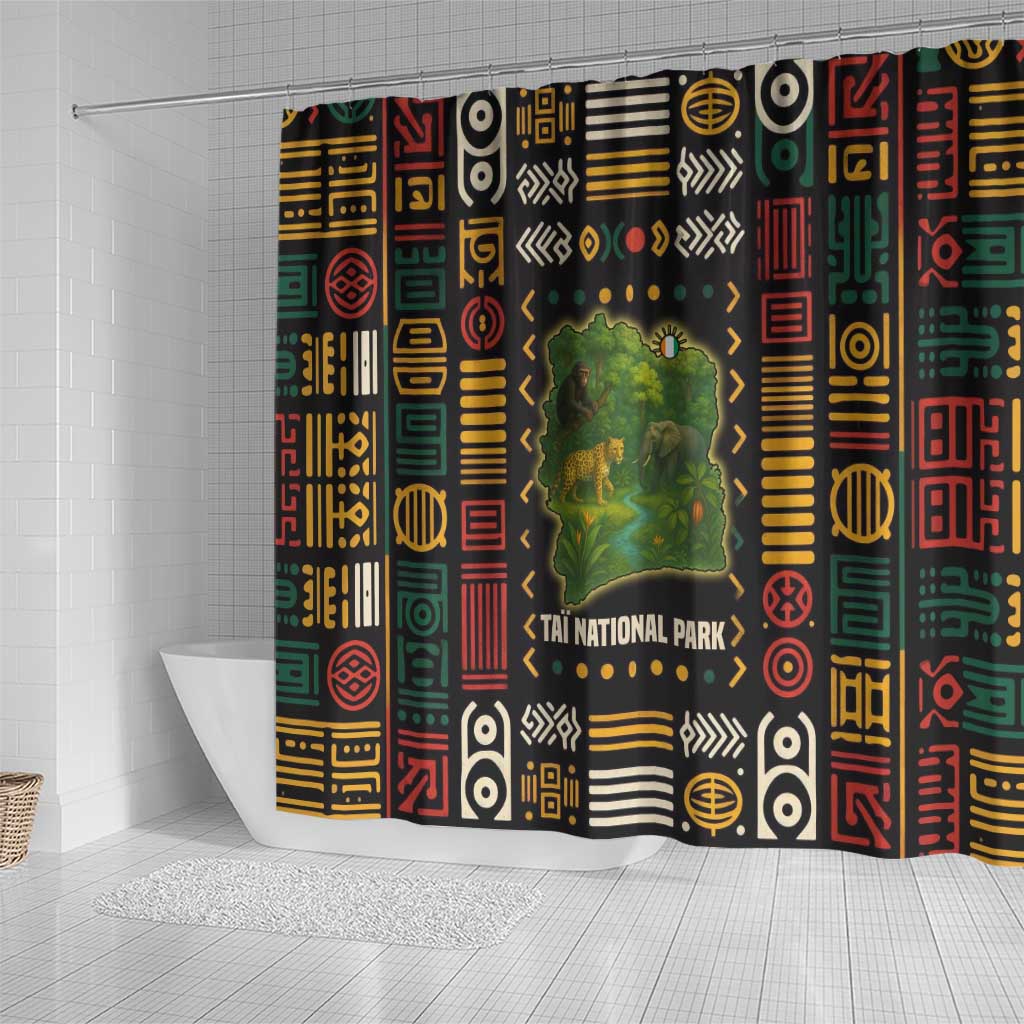 Ivory Coast Shower Curtain Tai National Park Wildlife Map - African Pride