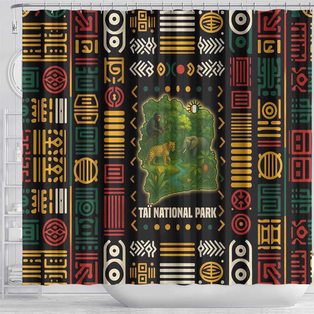 Ivory Coast Shower Curtain Tai National Park Wildlife Map - African Pride