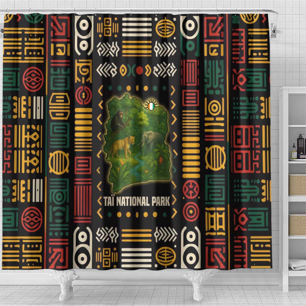 Ivory Coast Shower Curtain Tai National Park Wildlife Map - African Pride
