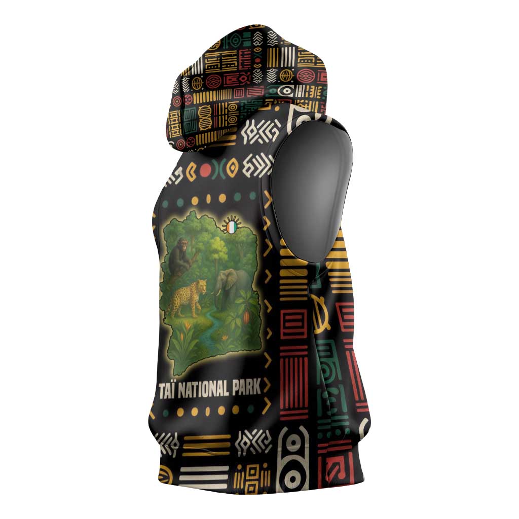 Ivory Coast Sleeveless Hoodie Tai National Park Wildlife Map - African Pride