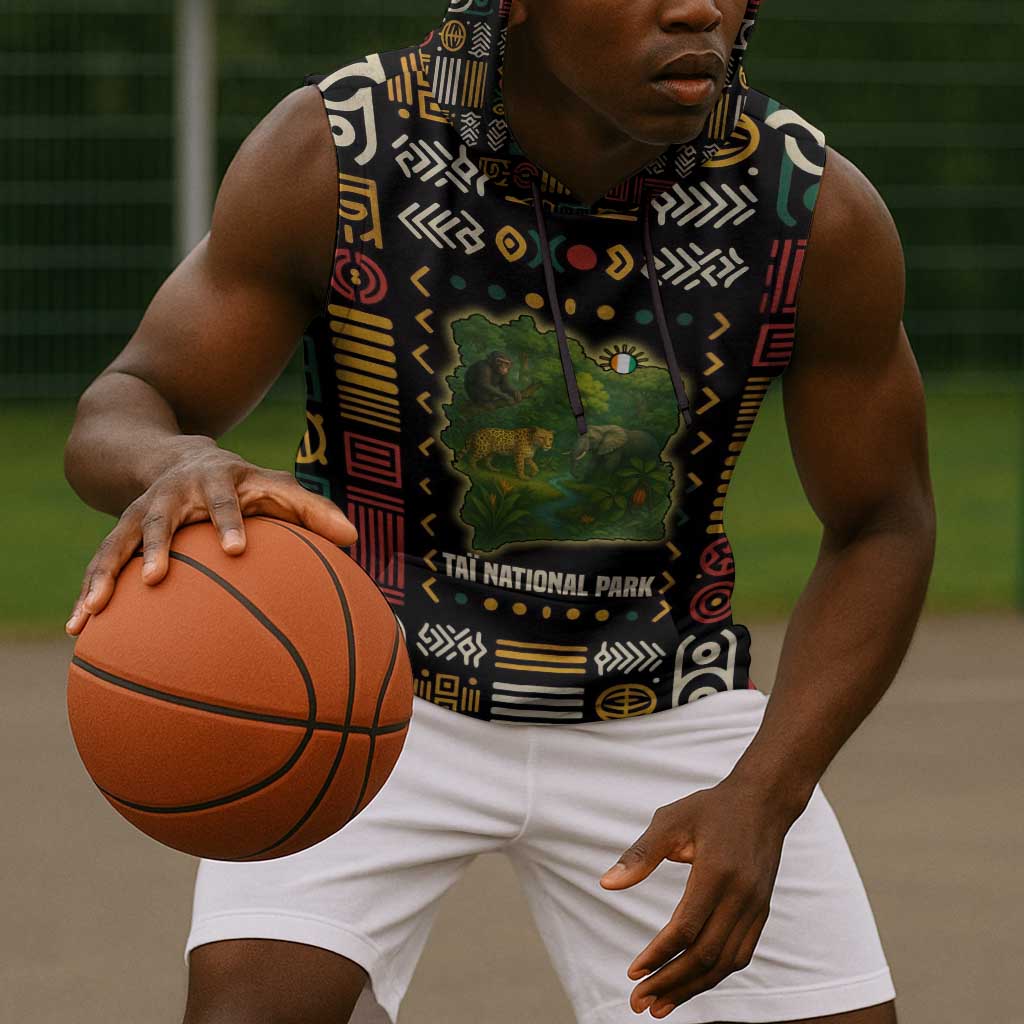 Ivory Coast Sleeveless Hoodie Tai National Park Wildlife Map - African Pride