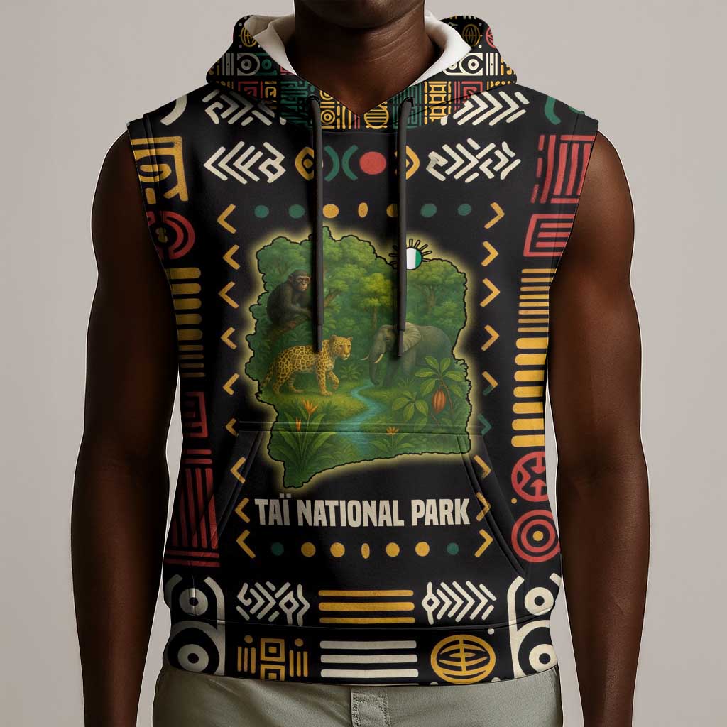 Ivory Coast Sleeveless Hoodie Tai National Park Wildlife Map - African Pride