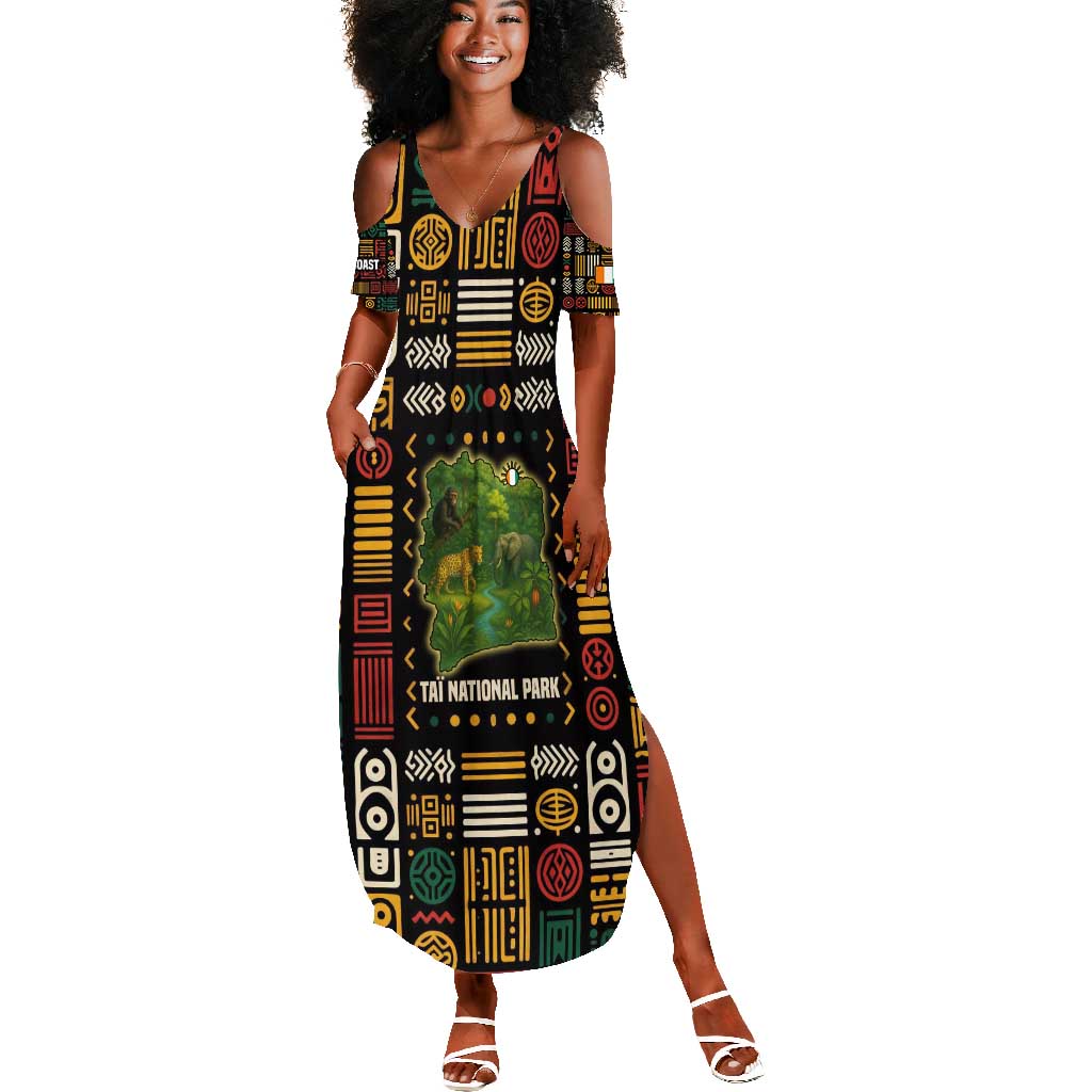 Ivory Coast Summer Maxi Dress Tai National Park Wildlife Map - African Pride