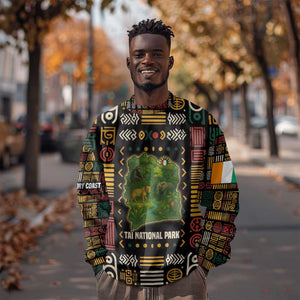 Ivory Coast Sweatshirt Tai National Park Wildlife Map - African Pride