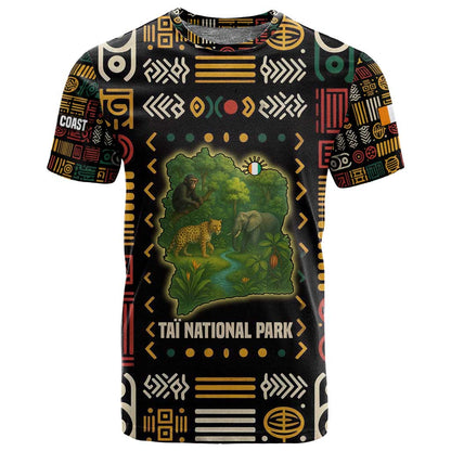 Ivory Coast T shirt Tai National Park Wildlife Map - African Pride