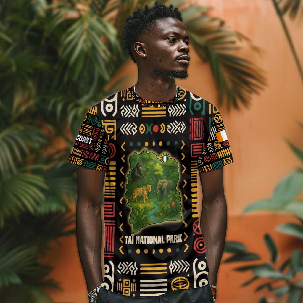 Ivory Coast T shirt Tai National Park Wildlife Map - African Pride