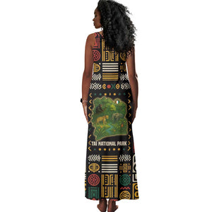 Ivory Coast Tank Maxi Dress Tai National Park Wildlife Map - African Pride
