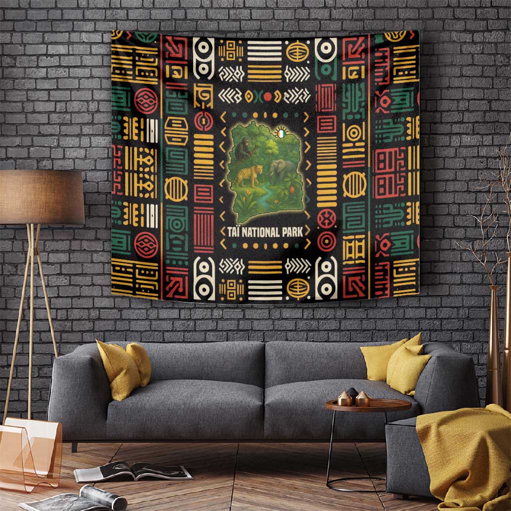 Ivory Coast Tapestry Tai National Park Wildlife Map - African Pride