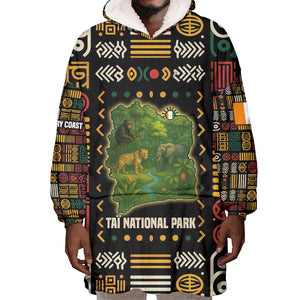 Ivory Coast Wearable Blanket Hoodie Tai National Park Wildlife Map - African Pride