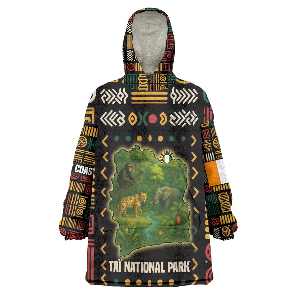 Ivory Coast Wearable Blanket Hoodie Tai National Park Wildlife Map - African Pride