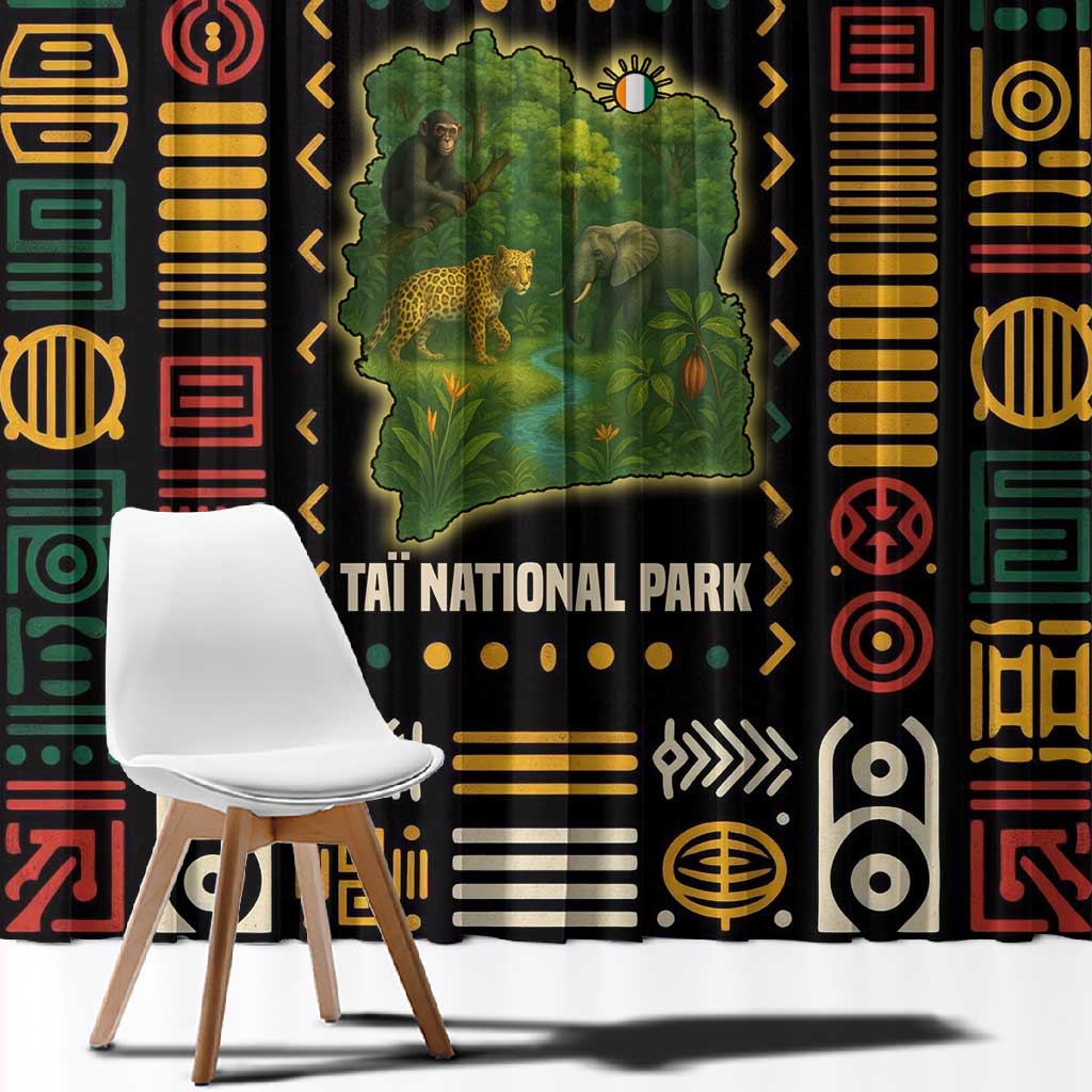 Ivory Coast Window Curtain Tai National Park Wildlife Map - African Pride