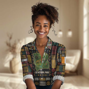 Ivory Coast Women Casual Shirt Tai National Park Wildlife Map - African Pride