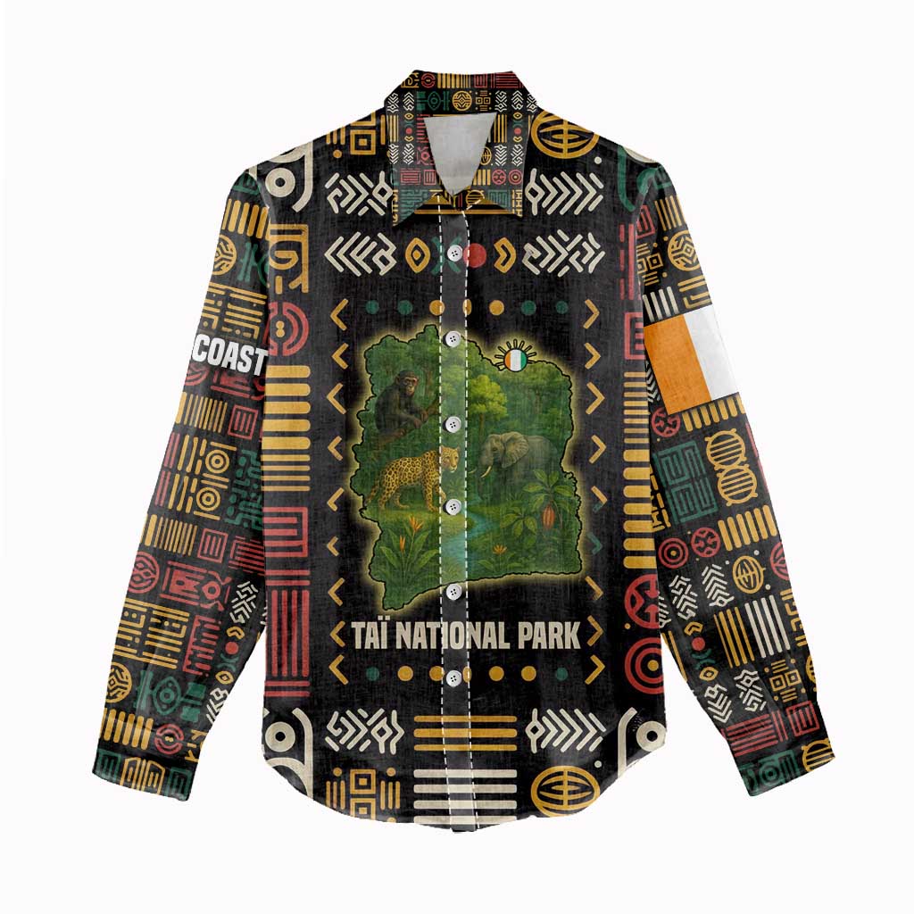 Ivory Coast Women Casual Shirt Tai National Park Wildlife Map - African Pride