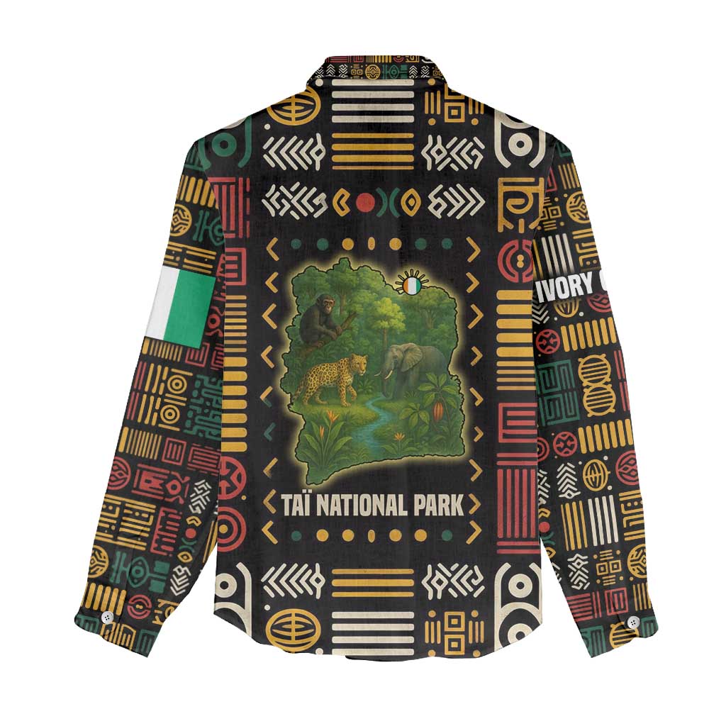 Ivory Coast Women Casual Shirt Tai National Park Wildlife Map - African Pride